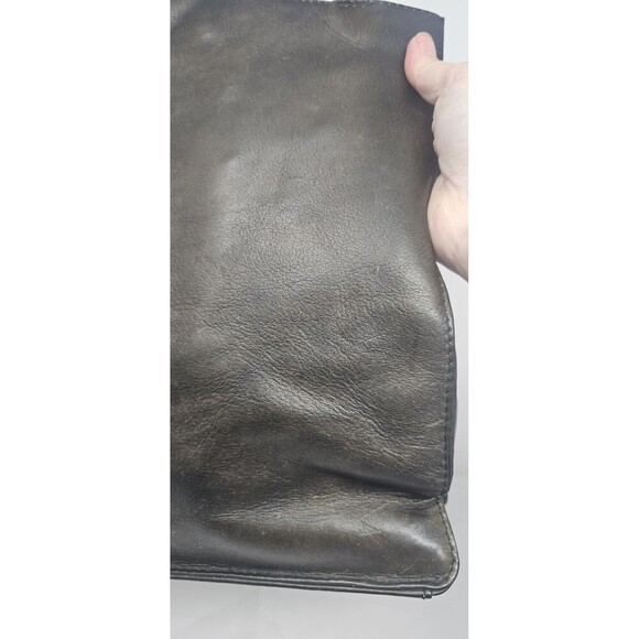 Piel Distressed Leather Open Market Tablet Tote Bag Purse Black Double Handle - Picture 6 of 16